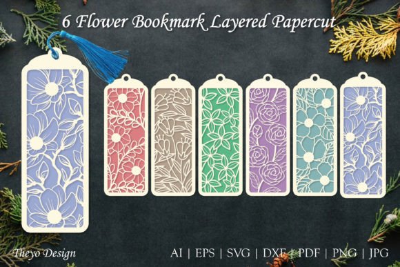6 Flower Bookmark Laser Cutting Bundle for Signs
