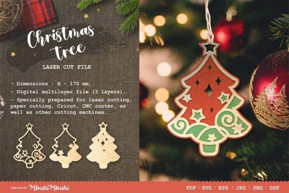 Christmas Tree Laser Cut File: 3D Layered Graphics & Templates