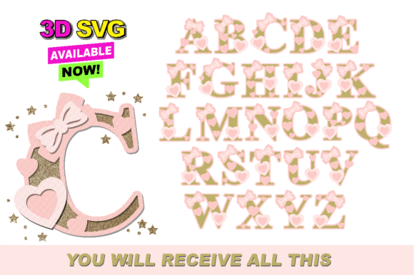 Coquette Alphabet 3D SVG for Laser Cutting Birthday Brands