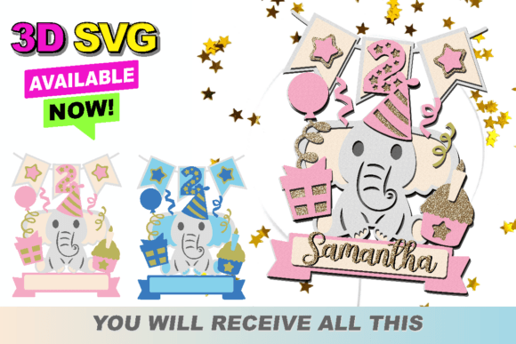 Elephant Baby Cake Topper 3D SVG for Laser Cutting