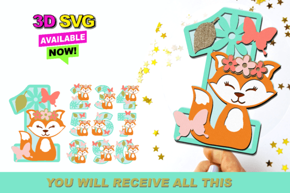 Little Fox Numbers 3D SVG for Birthday Laser Cutting