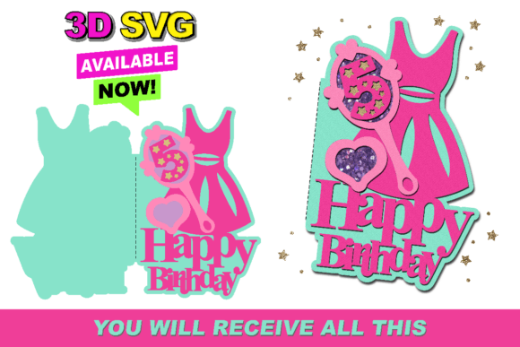 Pink Doll 3D SVG for Birthday Laser Cutting
