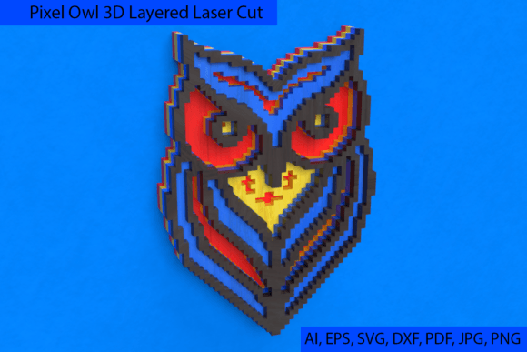 Pixel Owl 3D Layered Laser Cut for Wall Decor