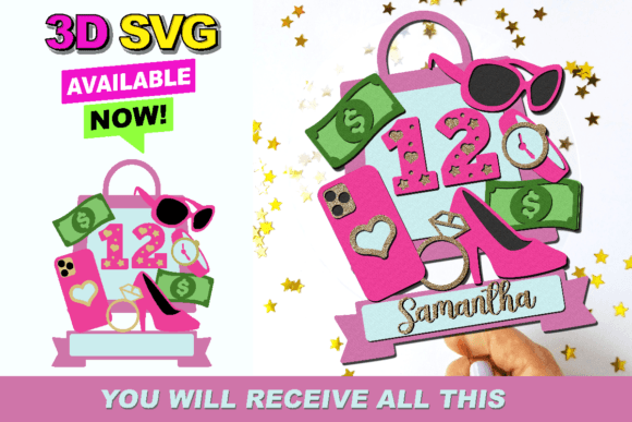 Shopping Girl Cake Topper 3D SVG for Laser Cutting