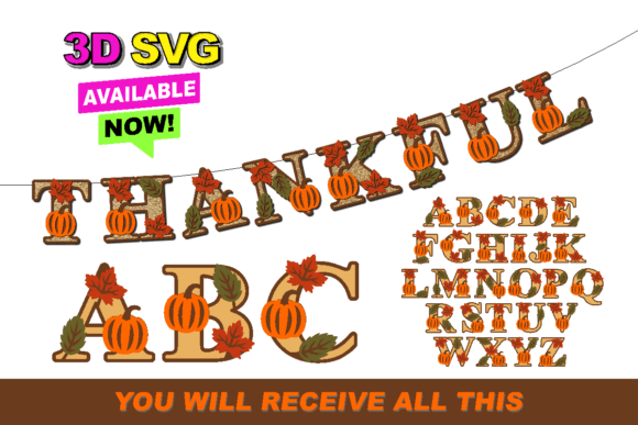 Thanksgiving Thankful Alphabet 3D SVG for Laser Cutting Wall Decor