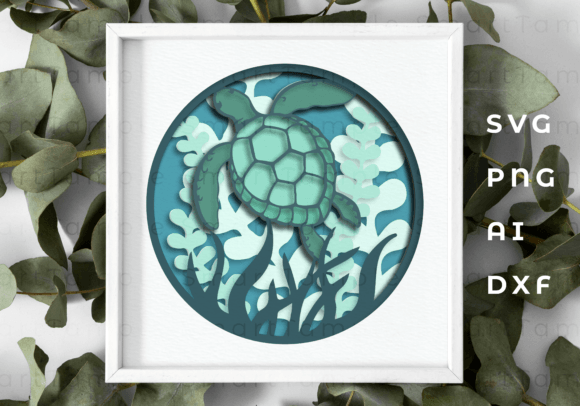 Underwater Turtle Shadow Box Svg: 3D SVG for Shadow Boxes
