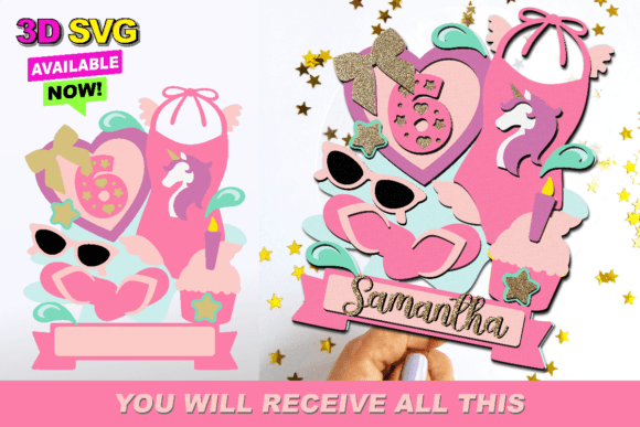Unicorn Swimsuit SVG: Laser Cutting Cake Toppers